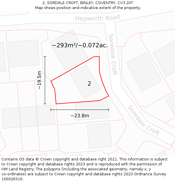 2, SORDALE CROFT, BINLEY, COVENTRY, CV3 2XT: Plot and title map