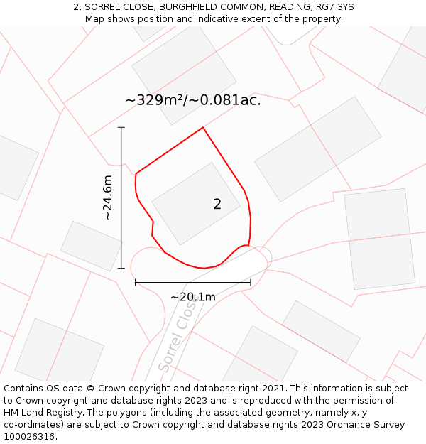 2, SORREL CLOSE, BURGHFIELD COMMON, READING, RG7 3YS: Plot and title map