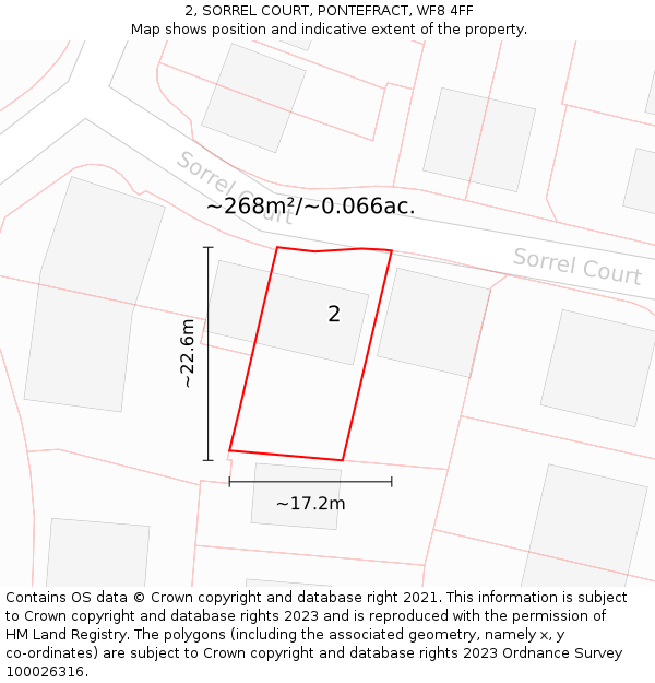 2, SORREL COURT, PONTEFRACT, WF8 4FF: Plot and title map