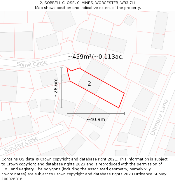 2, SORRELL CLOSE, CLAINES, WORCESTER, WR3 7LL: Plot and title map