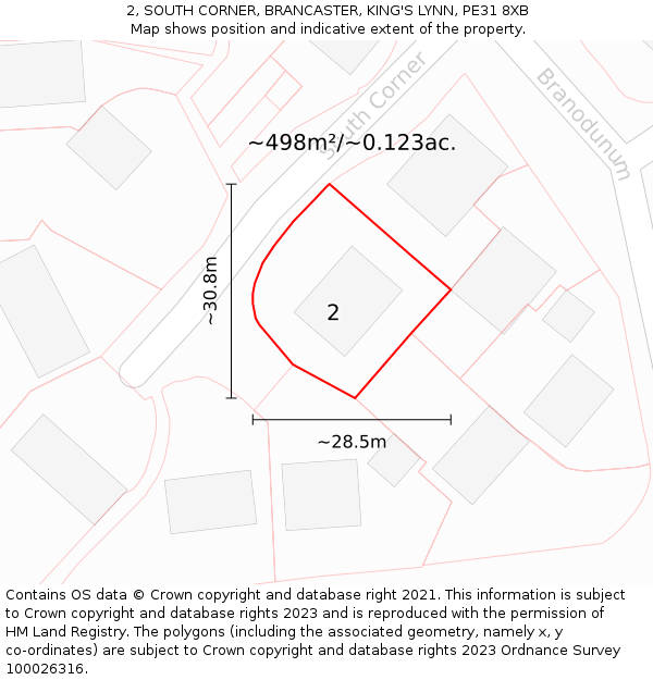 2, SOUTH CORNER, BRANCASTER, KING'S LYNN, PE31 8XB: Plot and title map