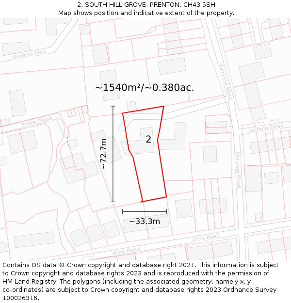 2, SOUTH HILL GROVE, PRENTON, CH43 5SH: Plot and title map