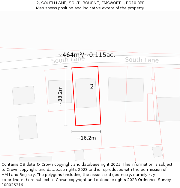 2, SOUTH LANE, SOUTHBOURNE, EMSWORTH, PO10 8PP: Plot and title map