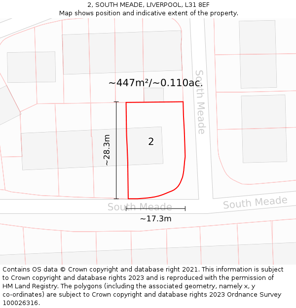 2, SOUTH MEADE, LIVERPOOL, L31 8EF: Plot and title map