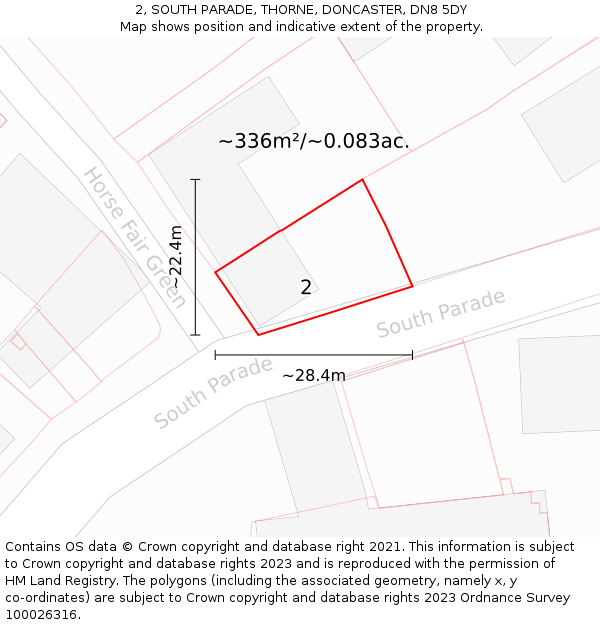 2, SOUTH PARADE, THORNE, DONCASTER, DN8 5DY: Plot and title map