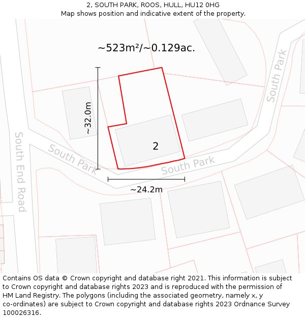 2, SOUTH PARK, ROOS, HULL, HU12 0HG: Plot and title map