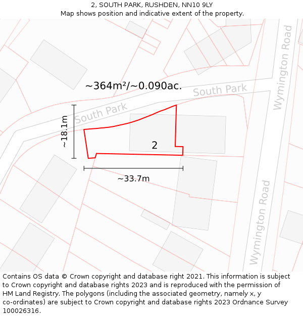 2, SOUTH PARK, RUSHDEN, NN10 9LY: Plot and title map