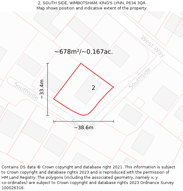 2, SOUTH SIDE, WIMBOTSHAM, KING'S LYNN, PE34 3QA: Plot and title map