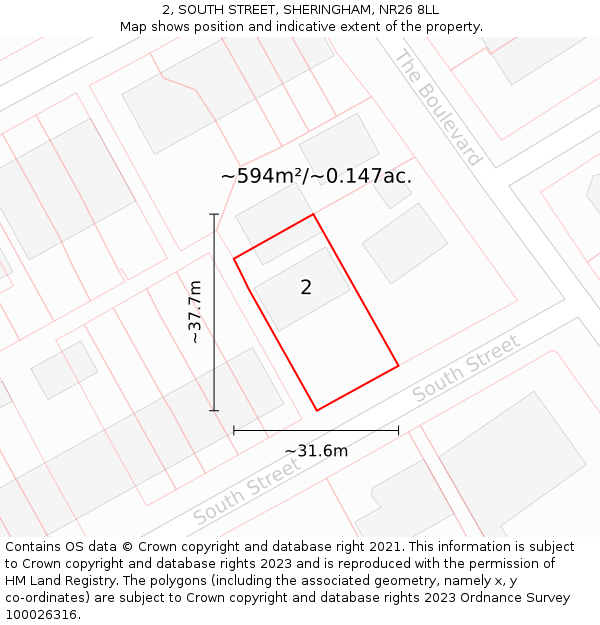 2, SOUTH STREET, SHERINGHAM, NR26 8LL: Plot and title map