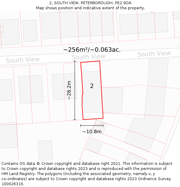 2, SOUTH VIEW, PETERBOROUGH, PE2 9DA: Plot and title map
