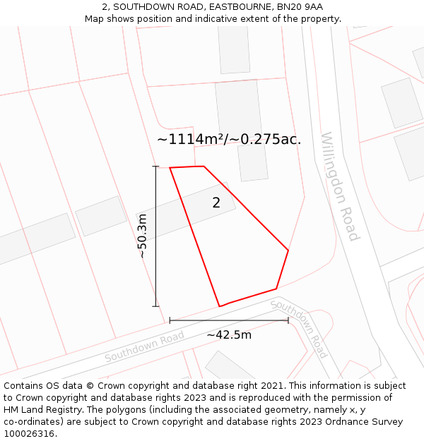 2, SOUTHDOWN ROAD, EASTBOURNE, BN20 9AA: Plot and title map