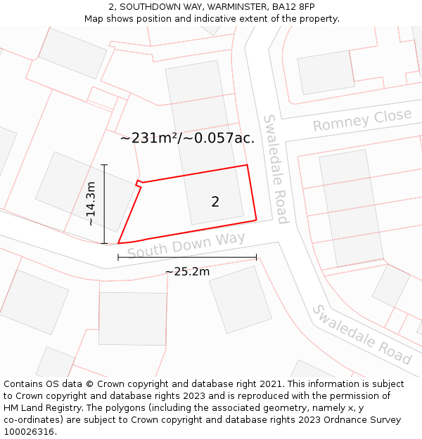 2, SOUTHDOWN WAY, WARMINSTER, BA12 8FP: Plot and title map