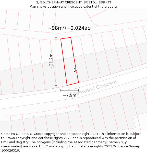 2, SOUTHERNHAY CRESCENT, BRISTOL, BS8 4TT: Plot and title map