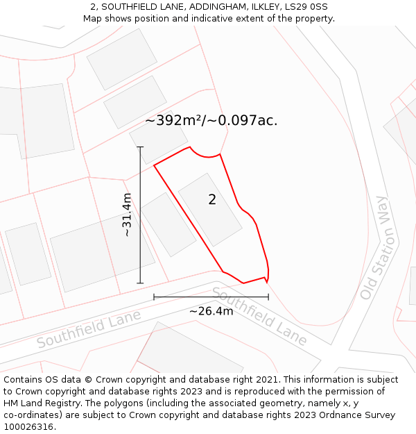 2, SOUTHFIELD LANE, ADDINGHAM, ILKLEY, LS29 0SS: Plot and title map