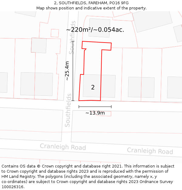 2, SOUTHFIELDS, FAREHAM, PO16 9FG: Plot and title map