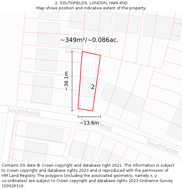 2, SOUTHFIELDS, LONDON, NW4 4ND: Plot and title map