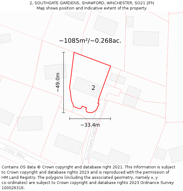 2, SOUTHGATE GARDENS, SHAWFORD, WINCHESTER, SO21 2FN: Plot and title map