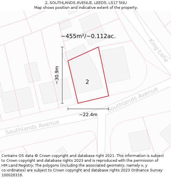 2, SOUTHLANDS AVENUE, LEEDS, LS17 5NU: Plot and title map