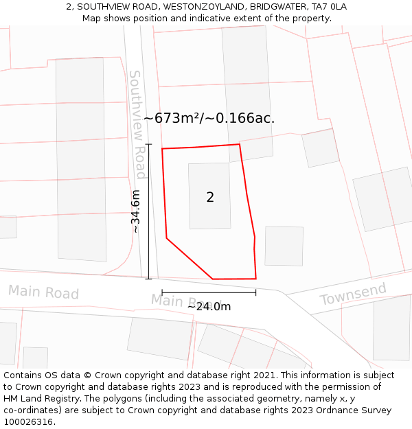 2, SOUTHVIEW ROAD, WESTONZOYLAND, BRIDGWATER, TA7 0LA: Plot and title map