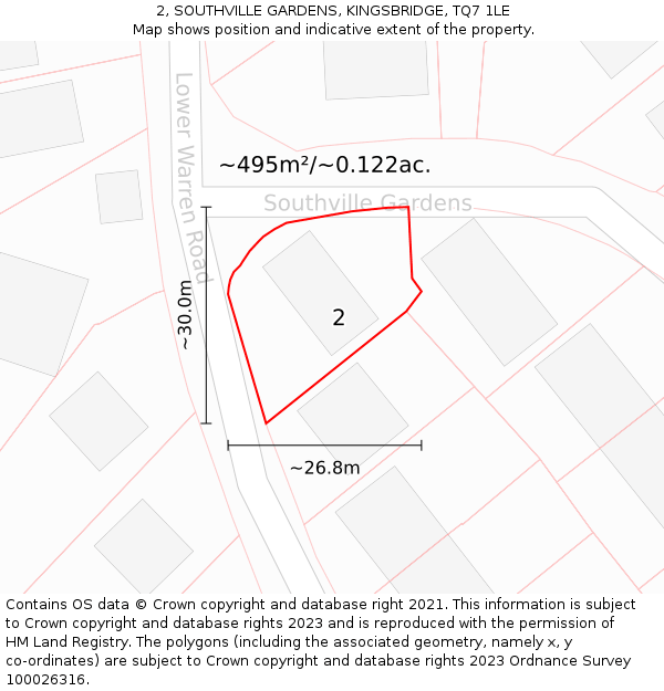 2, SOUTHVILLE GARDENS, KINGSBRIDGE, TQ7 1LE: Plot and title map