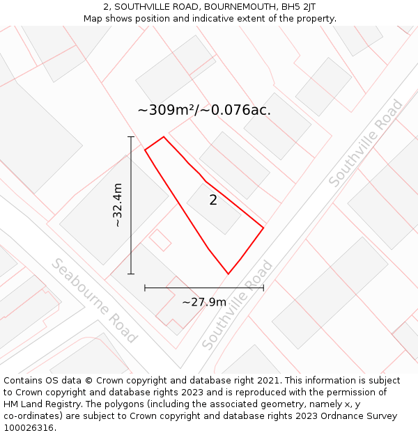 2, SOUTHVILLE ROAD, BOURNEMOUTH, BH5 2JT: Plot and title map