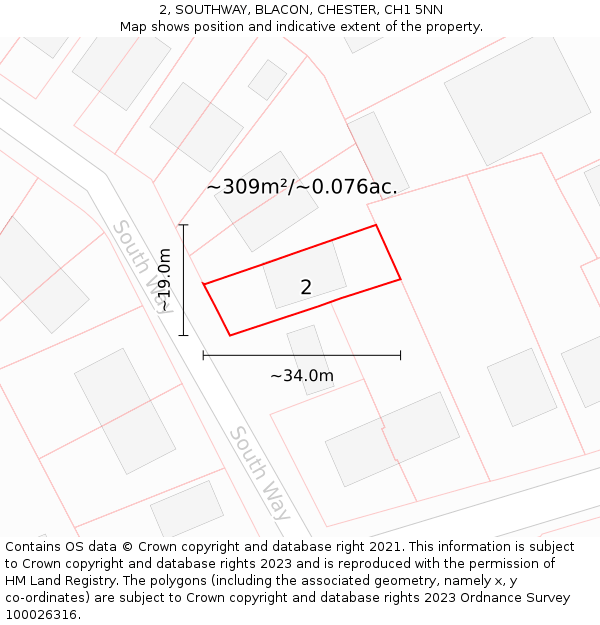 2, SOUTHWAY, BLACON, CHESTER, CH1 5NN: Plot and title map