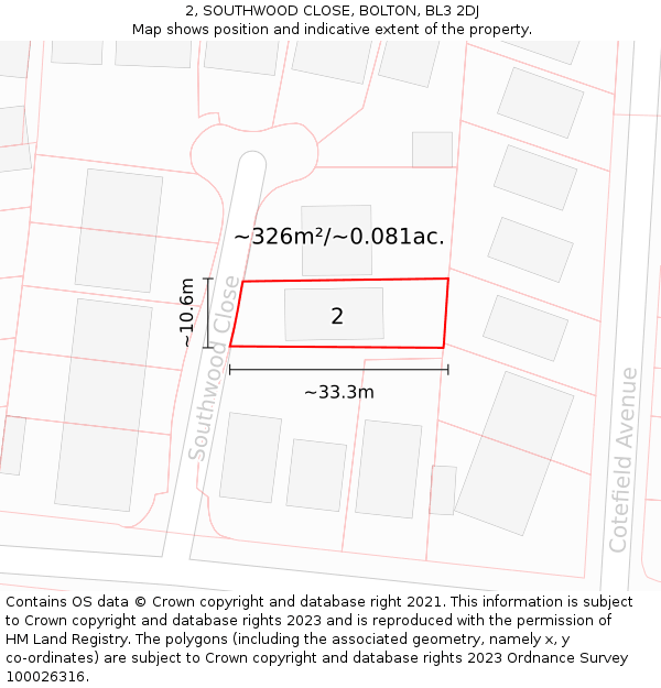 2, SOUTHWOOD CLOSE, BOLTON, BL3 2DJ: Plot and title map