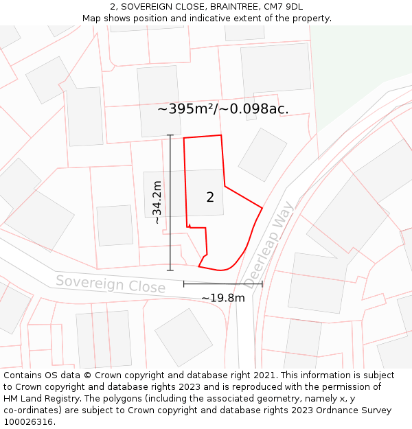 2, SOVEREIGN CLOSE, BRAINTREE, CM7 9DL: Plot and title map