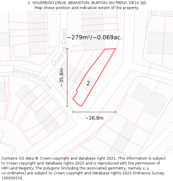 2, SOVEREIGN DRIVE, BRANSTON, BURTON-ON-TRENT, DE14 3JG: Plot and title map