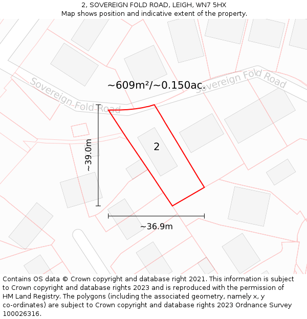 2, SOVEREIGN FOLD ROAD, LEIGH, WN7 5HX: Plot and title map