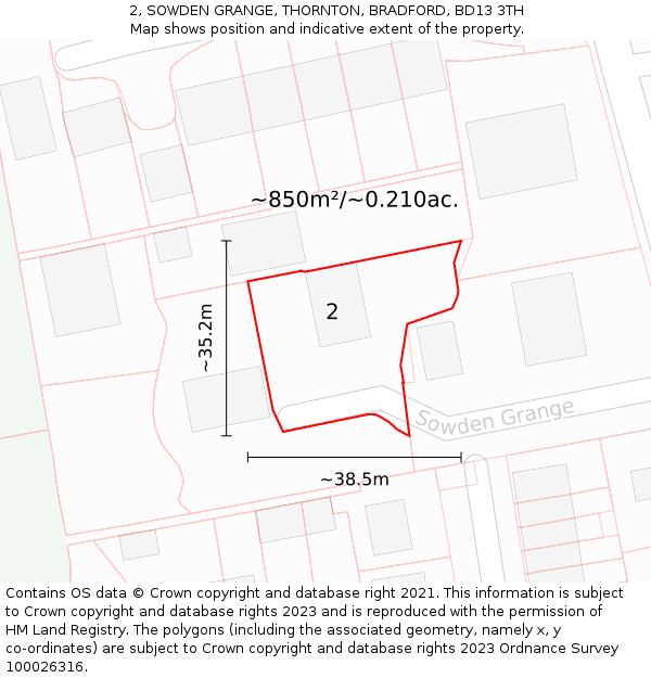 2, SOWDEN GRANGE, THORNTON, BRADFORD, BD13 3TH: Plot and title map
