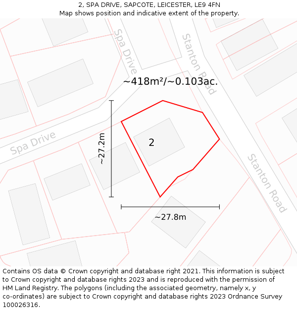 2, SPA DRIVE, SAPCOTE, LEICESTER, LE9 4FN: Plot and title map