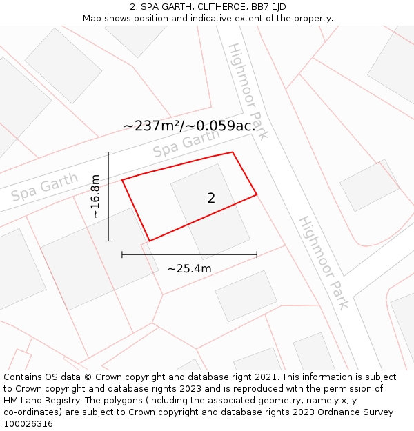 2, SPA GARTH, CLITHEROE, BB7 1JD: Plot and title map