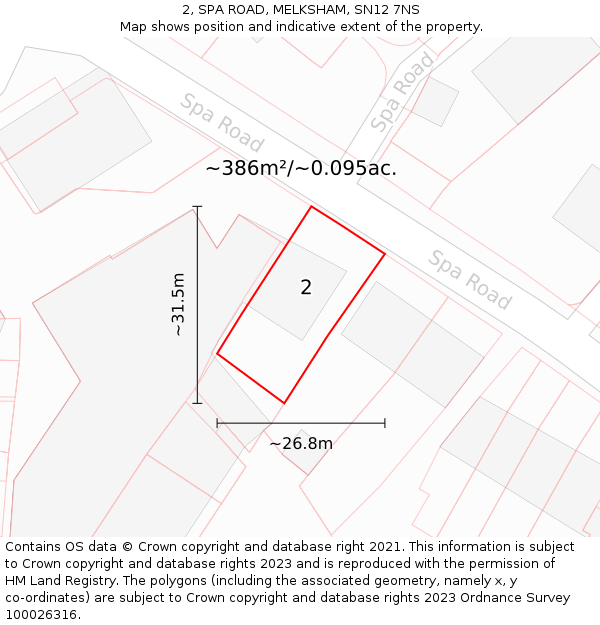 2, SPA ROAD, MELKSHAM, SN12 7NS: Plot and title map