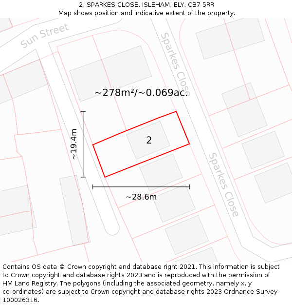 2, SPARKES CLOSE, ISLEHAM, ELY, CB7 5RR: Plot and title map