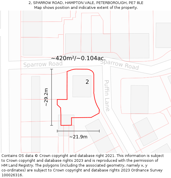 2, SPARROW ROAD, HAMPTON VALE, PETERBOROUGH, PE7 8LE: Plot and title map