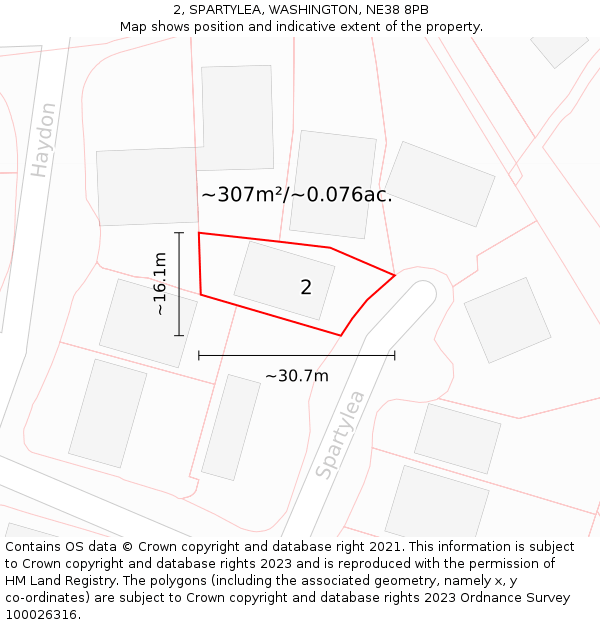 2, SPARTYLEA, WASHINGTON, NE38 8PB: Plot and title map