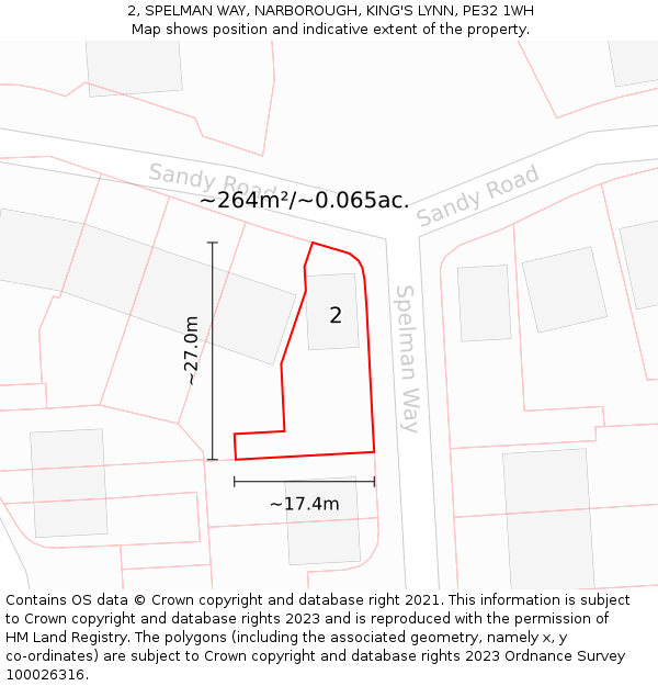 2, SPELMAN WAY, NARBOROUGH, KING'S LYNN, PE32 1WH: Plot and title map