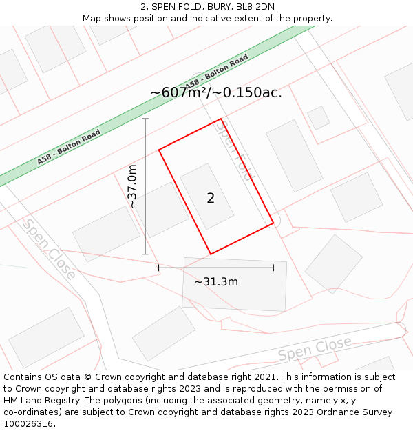 2, SPEN FOLD, BURY, BL8 2DN: Plot and title map