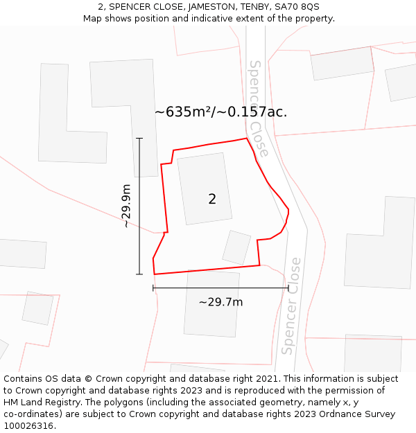 2, SPENCER CLOSE, JAMESTON, TENBY, SA70 8QS: Plot and title map