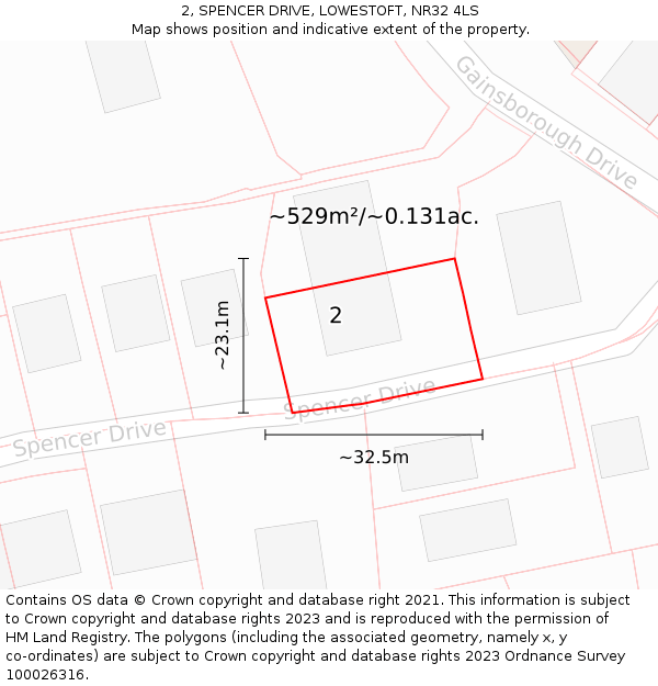 2, SPENCER DRIVE, LOWESTOFT, NR32 4LS: Plot and title map