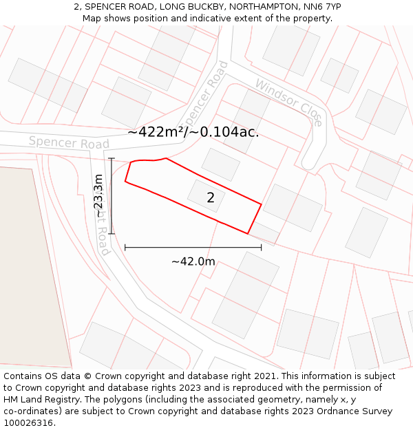 2, SPENCER ROAD, LONG BUCKBY, NORTHAMPTON, NN6 7YP: Plot and title map