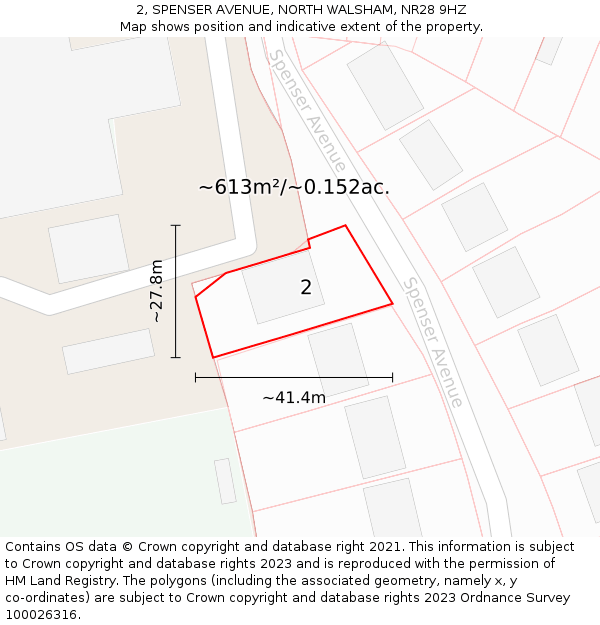 2, SPENSER AVENUE, NORTH WALSHAM, NR28 9HZ: Plot and title map