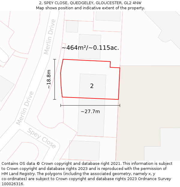 2, SPEY CLOSE, QUEDGELEY, GLOUCESTER, GL2 4NW: Plot and title map
