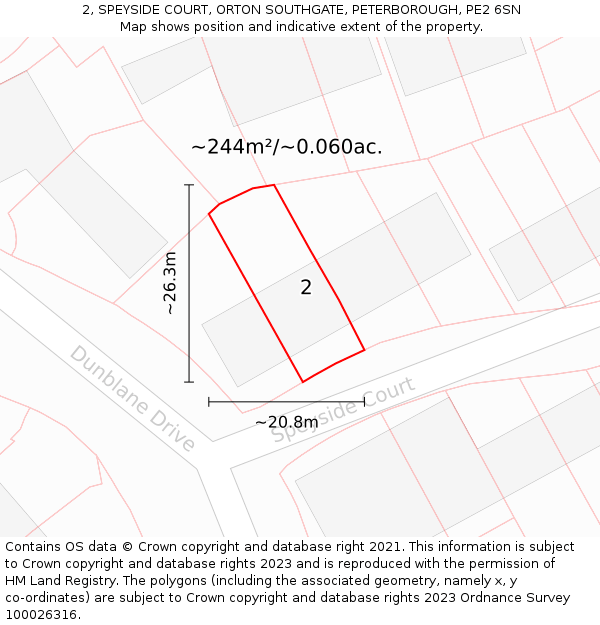 2, SPEYSIDE COURT, ORTON SOUTHGATE, PETERBOROUGH, PE2 6SN: Plot and title map