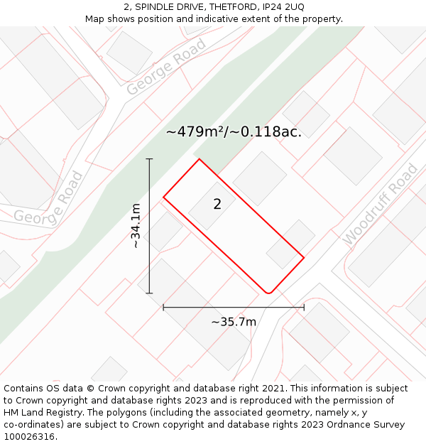 2, SPINDLE DRIVE, THETFORD, IP24 2UQ: Plot and title map