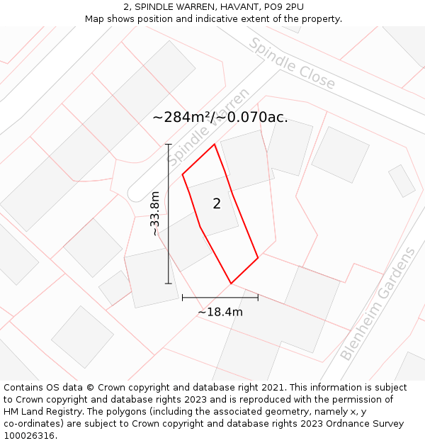 2, SPINDLE WARREN, HAVANT, PO9 2PU: Plot and title map