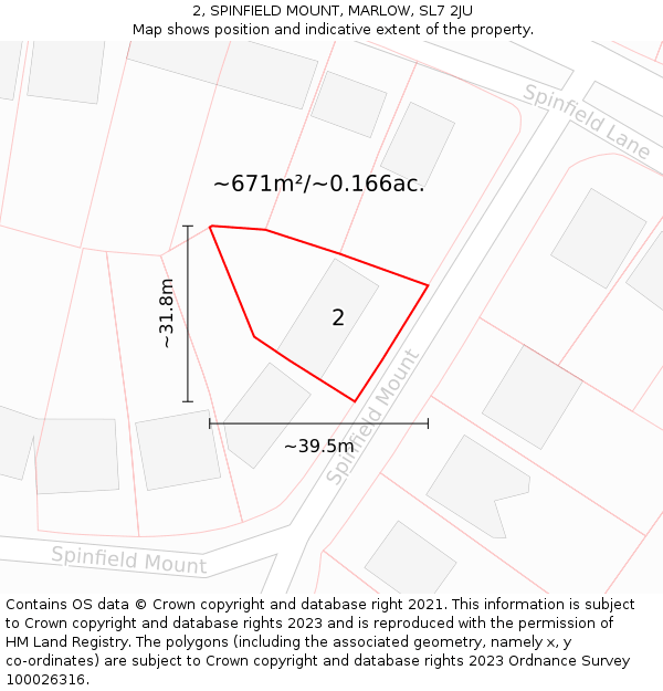 2, SPINFIELD MOUNT, MARLOW, SL7 2JU: Plot and title map