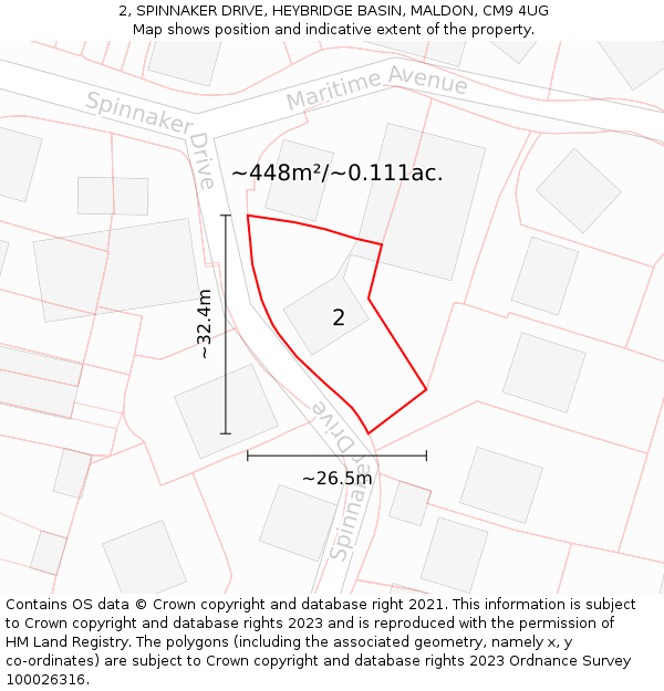 2, SPINNAKER DRIVE, HEYBRIDGE BASIN, MALDON, CM9 4UG: Plot and title map