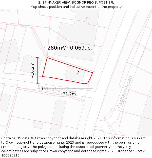2, SPINNAKER VIEW, BOGNOR REGIS, PO21 3FL: Plot and title map